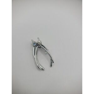 Vintage Pin Brooch Wish Bone Silver Tone Purple Crystal White Bead Jewelry